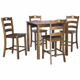 Benzara 5 Piece Counter Height Set with 1 Square Table and 4 Chairs, Brown BM209252 Brown Solid Wood and Veneer BM209252