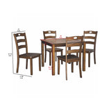 Benzara 5 Piece Dining Set with 1 Square Table and 4 Curved Back Chairs, Brown BM209253 Brown Solid Wood and Veneer BM209253