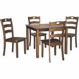 Benzara 5 Piece Dining Set with 1 Square Table and 4 Curved Back Chairs, Brown BM209253 Brown Solid Wood and Veneer BM209253