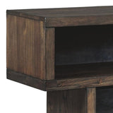 Benzara 4 Open Shelf Storage Asymmetrical Server with Round Tapered Legs, Brown BM209255 Brown Solid Wood and Veneer BM209255