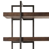 Benzara Bookcase with 5 Fixed Wooden Shelves and Metal Frame, Brown and Black BM209257 Brown and Black Solid Wood and Metal BM209257