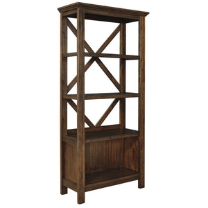 Benzara Wooden Bookcase with 3 Open Shelves and 1 Open Compartment, Brown BM209260 Brown Solid Wood BM209260