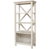 X Shape Back Bookcase with 3 Open Shelves and 1 Open Compartment, White