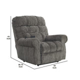 Benzara Upholstered Metal Frame Power Lift Recliner with Tufted Seat and Back, Gray BM209297 Gray Metal and Fabric BM209297