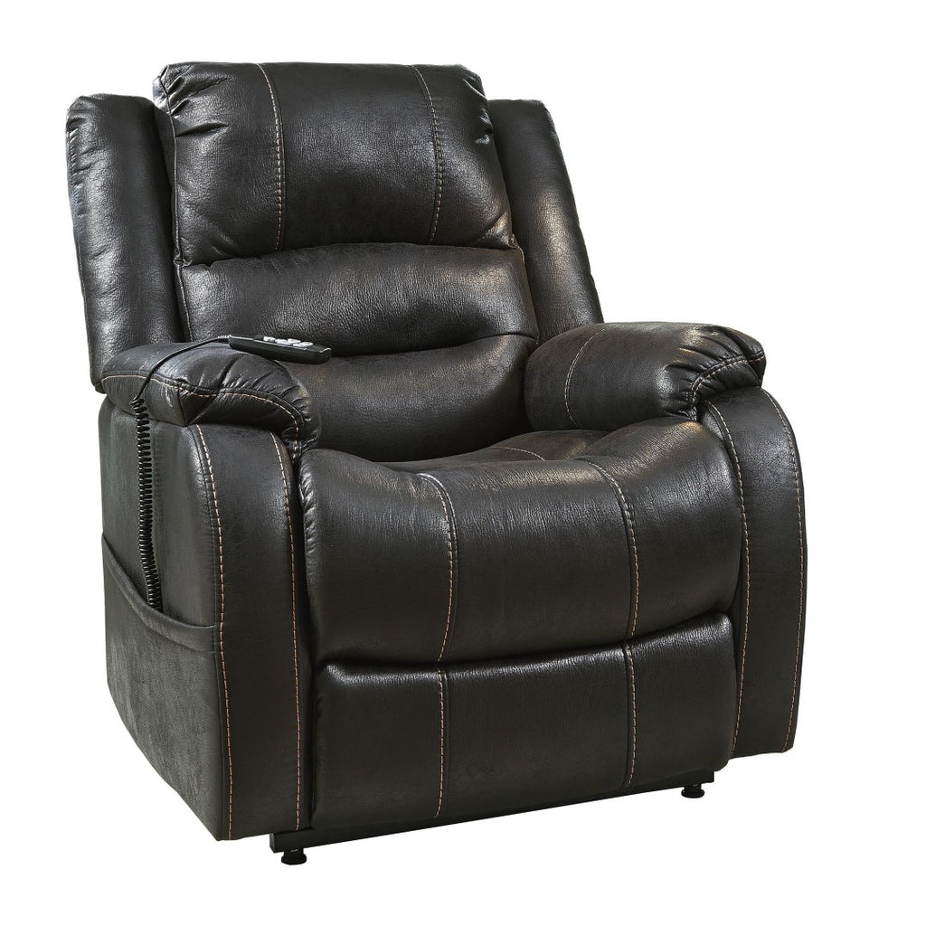Benzara Leatherette Metal Frame Power Lift Recliner with Tufted Back, Black BM209303 Black Metal and Faux Leather BM209303