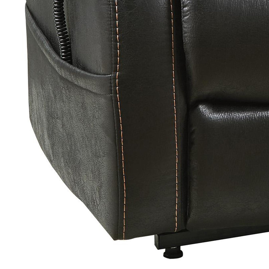 Benzara Leatherette Metal Frame Power Lift Recliner with Tufted Back, Black BM209303 Black Metal and Faux Leather BM209303