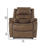 Benzara Leatherette Metal Frame Power Lift Recliner with Tufted Backrest, Brown BM209304 Brown Metal and Faux Leather BM209304