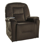 Benzara Fabric Upholstered Metal Frame Power Lift Recliner with Side Pocket, Brown BM209307 Brown Metal and Fabric BM209307