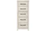 Benzara Grained 5 Drawer Wooden Chest with Bar Pull Handles, Distressed White BM209316 White Wood and Metal BM209316