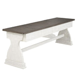 Benzara Rectangular Church Pew Shaped Wooden Dining Set, Gray and Antique White BM209322 Gray and White Solid Wood and Veneer BM209322