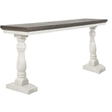 Benzara Rectangular Church Pew Shaped Wooden Dining Set, Gray and Antique White BM209322 Gray and White Solid Wood and Veneer BM209322