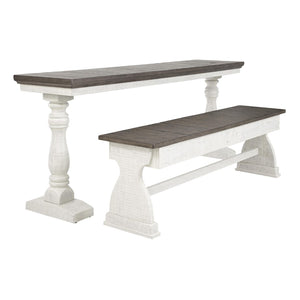 Benzara Rectangular Church Pew Shaped Wooden Dining Set, Gray and Antique White BM209322 Gray and White Solid Wood and Veneer BM209322