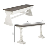 Benzara Rectangular Church Pew Shaped Wooden Dining Set, Gray and Antique White BM209322 Gray and White Solid Wood and Veneer BM209322