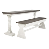 Rectangular Church Pew Shaped Wooden Dining Set, Gray and Antique White