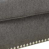 Benzara Wooden Ottoman with Polyester Upholstery and Nail Head Trims , Gray BM209338 Gray Wood, MDF and Fabric BM209338