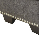 Benzara Wooden Ottoman with Polyester Upholstery and Nail Head Trims , Gray BM209338 Gray Wood, MDF and Fabric BM209338