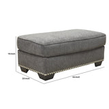 Benzara Wooden Ottoman with Polyester Upholstery and Nail Head Trims , Gray BM209338 Gray Wood, MDF and Fabric BM209338