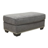 Benzara Wooden Ottoman with Polyester Upholstery and Nail Head Trims , Gray BM209338 Gray Wood, MDF and Fabric BM209338