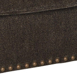 Benzara Fabric Upholstered Ottoman with Nailhead Trims and Bun Feet, Dark Brown BM209339 Dark Brown Wood and Fabric BM209339