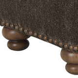 Benzara Fabric Upholstered Ottoman with Nailhead Trims and Bun Feet, Dark Brown BM209339 Dark Brown Wood and Fabric BM209339