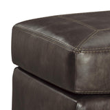 Benzara Traditional Wooden Ottoman with Nailhead Trims and Bun Feet, Brown BM209340 Brown Wood, Fabric and Faux Leather BM209340