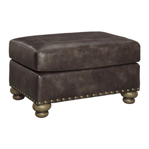 Benzara Traditional Wooden Ottoman with Nailhead Trims and Bun Feet, Brown BM209340 Brown Wood, Fabric and Faux Leather BM209340