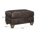 Benzara Traditional Wooden Ottoman with Nailhead Trims and Bun Feet, Brown BM209340 Brown Wood, Fabric and Faux Leather BM209340