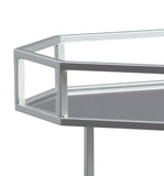 Benzara Octagonal Metal Bar Cart with Mirrored Top and Bottom, Silver BM209343 Silver Metal and Mirror BM209343