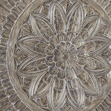 Benzara Rectangular Wooden Wall Decor with Textured Medallion Pattern, Antique Gray BM209347 Gray Wood BM209347