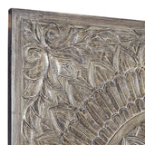 Benzara Rectangular Wooden Wall Decor with Textured Medallion Pattern, Antique Gray BM209347 Gray Wood BM209347