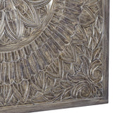 Benzara Rectangular Wooden Wall Decor with Textured Medallion Pattern, Antique Gray BM209347 Gray Wood BM209347