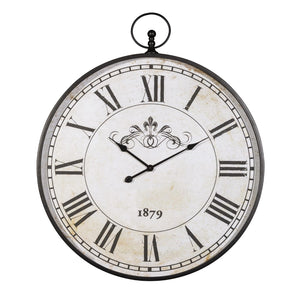 Benzara Round Metal Wall Clock with Roman Numerals, Black and White BM209350 Black and White Metal BM209350