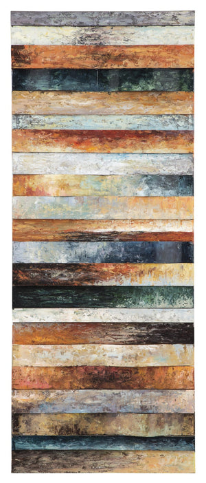 Benzara Plank Style Rectangular Wood and Metal Wall Decor, Multicolor BM209353 Multicolor Wood and Metal BM209353