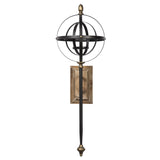 Wood and Metal Wall Sconce with Key Hole Bracket Hanger, Gold and Black