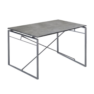 Benzara Rectangular Wooden Dining Table with X Shape Metal Base, Gray and Silver BM209581 Gray and Silver Solid Wood, Veneer and Metal BM209581