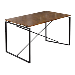 Benzara Rectangular Wooden Dining Table with X Shape Metal Base, Black and Brown BM209583 Black and Brown Solid Wood, Veneer and Metal BM209583