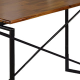 Benzara Rectangular Wooden Dining Table with X Shape Metal Base, Black and Brown BM209583 Black and Brown Solid Wood, Veneer and Metal BM209583