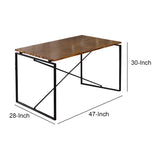 Benzara Rectangular Wooden Dining Table with X Shape Metal Base, Black and Brown BM209583 Black and Brown Solid Wood, Veneer and Metal BM209583