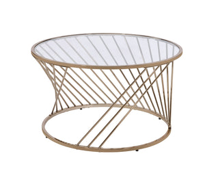 Benzara Contemporary Coffee Table with Twisted Metal Base and Round Glass Top, Gold BM209585 Gold and Clear Metal and Glass BM209585