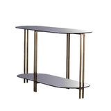 Benzara Sofa Table with Glass Top and Open Bottom Glass Shelf, Gold BM209589 Gold and Clear Metal and Glass BM209589