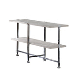 Sofa Table with X Shaped Metal Base and 2 Storage Shelves, Silver and Beige