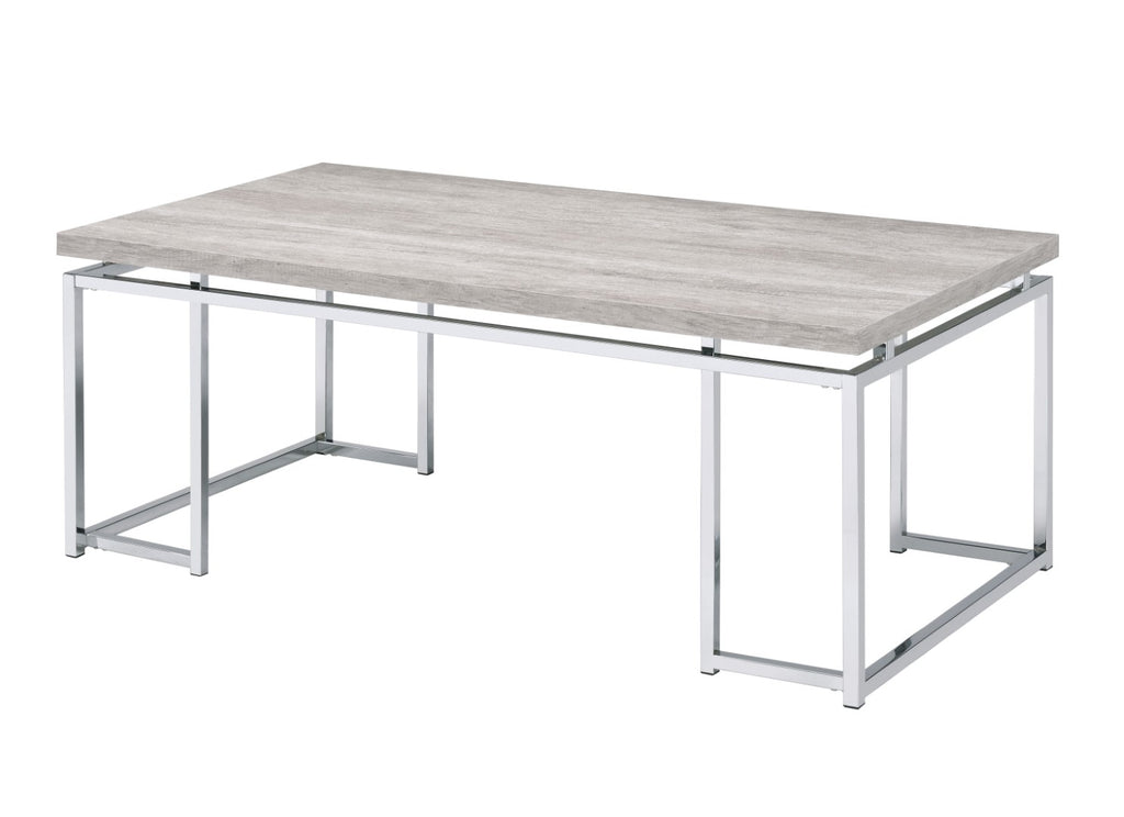 Benzara Coffee Table with Rectangular Tabletop and Metal Legs, Silver and Brown BM209595 Silver and Brown Solid wood, Veneer and Metal BM209595