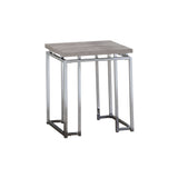 Benzara End Table with Rectangular Tabletop and Metal Legs, Silver and Brown BM209596 Silver and Brown Solid wood, Veneer and Metal BM209596