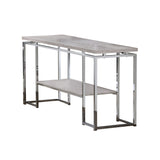 Sofa Table with Rectangular Tabletop and Open Bottom Shelf,Silver and Brown