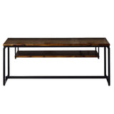 Benzara Metal TV Stand  Wooden Tabletop with and Open Shelf, Black and Brown BM209602 Black and Brown Metal and Wood BM209602