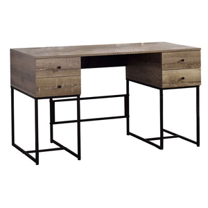 Benzara Wooden Desk with 4 Drawers and Tubular Metal Support, Brown and Black BM209603 Brown and Black Metal and Wood BM209603