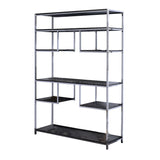 Etagere Bookshelf with 7 Shelves and Geometric Pattern,Silver and Dark Gray