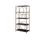 Etagere Bookshelf with 4 Shelves and Circular Pattern, Gold and Dark Gray