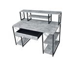 Benzara Metal Desk with 4 Open Bottom Shelves and Bookcase Hutch, Gray and Black BM209610 Gray and Black Metal, MDF and Plastic BM209610