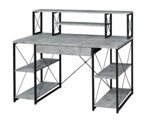 Benzara Metal Desk with 4 Open Bottom Shelves and Bookcase Hutch, Gray and Black BM209610 Gray and Black Metal, MDF and Plastic BM209610